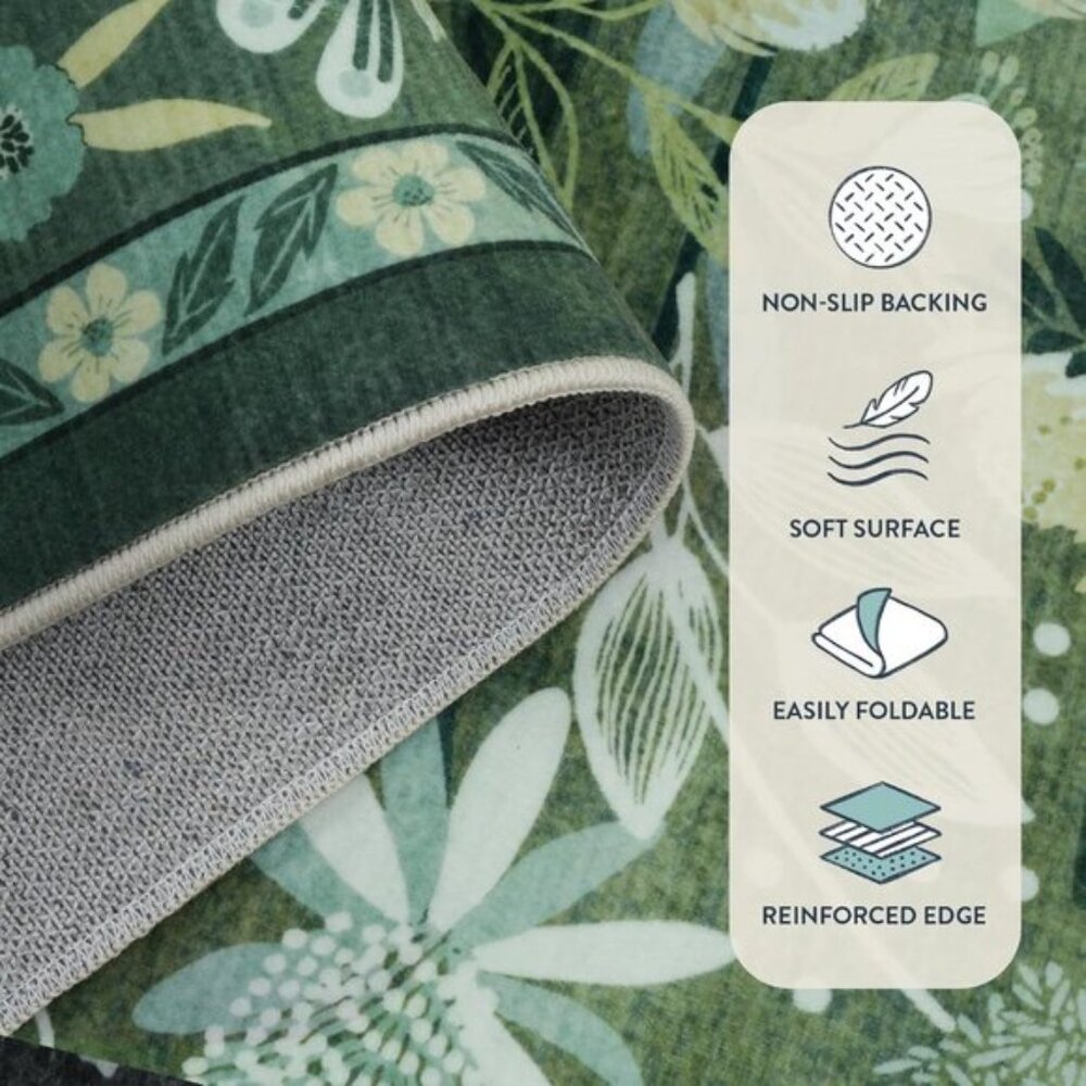 New 5x7 Green Botanical Area Rug, Washable Non-Slip Modern Carpet for Any Room - Picture 5 of 9